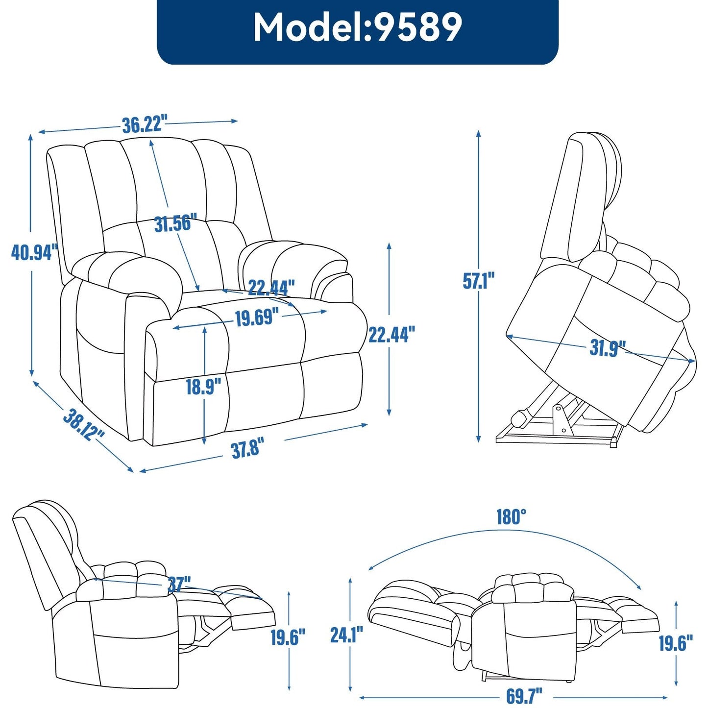 Motor Heat Massage Infinite Position Up to 350 LBS Electric Power Lift Recliners with Power-Remote, Medium-firm and Heavy Duty