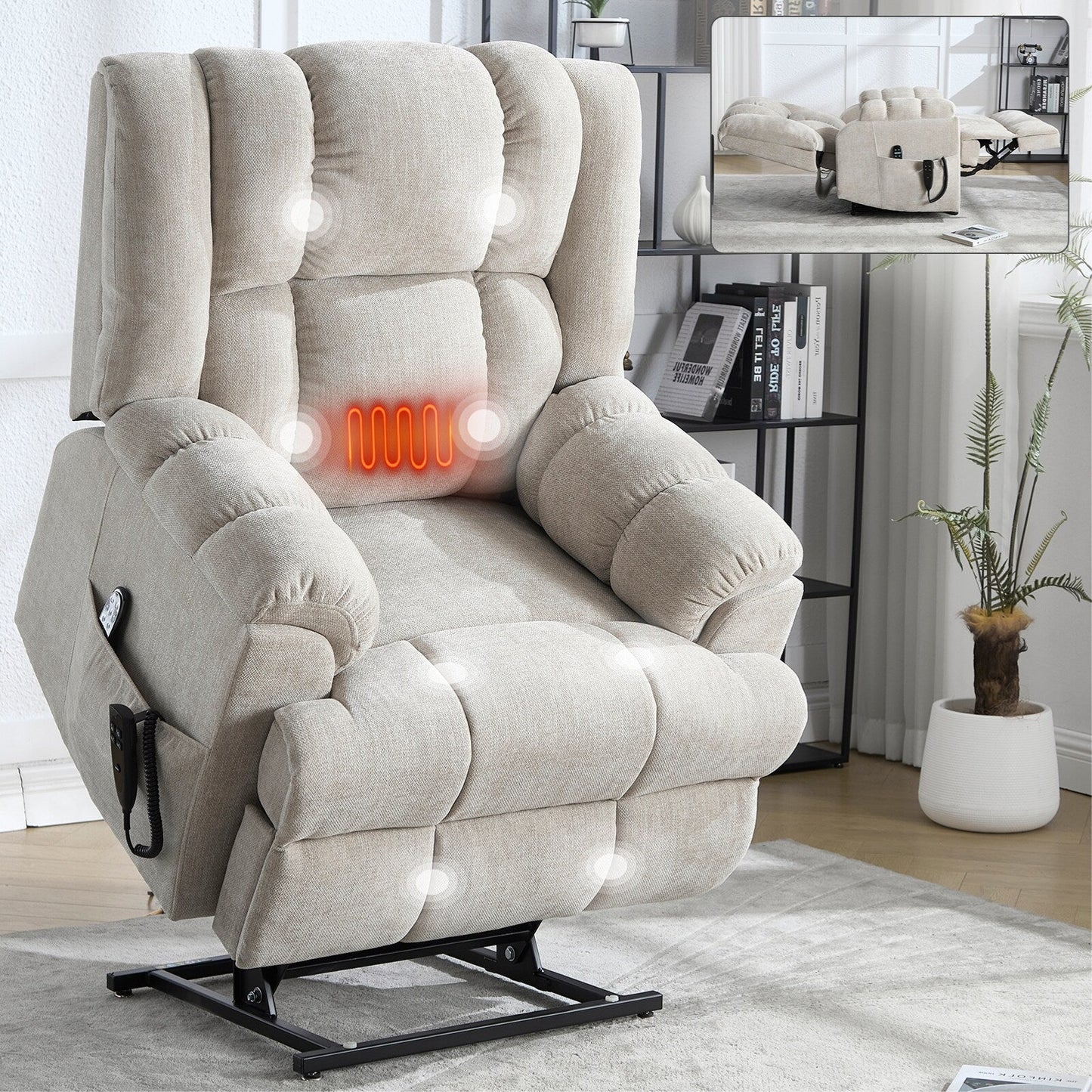 Motor Heat Massage Infinite Position Up to 350 LBS Electric Power Lift Recliners with Power-Remote, Medium-firm and Heavy Duty