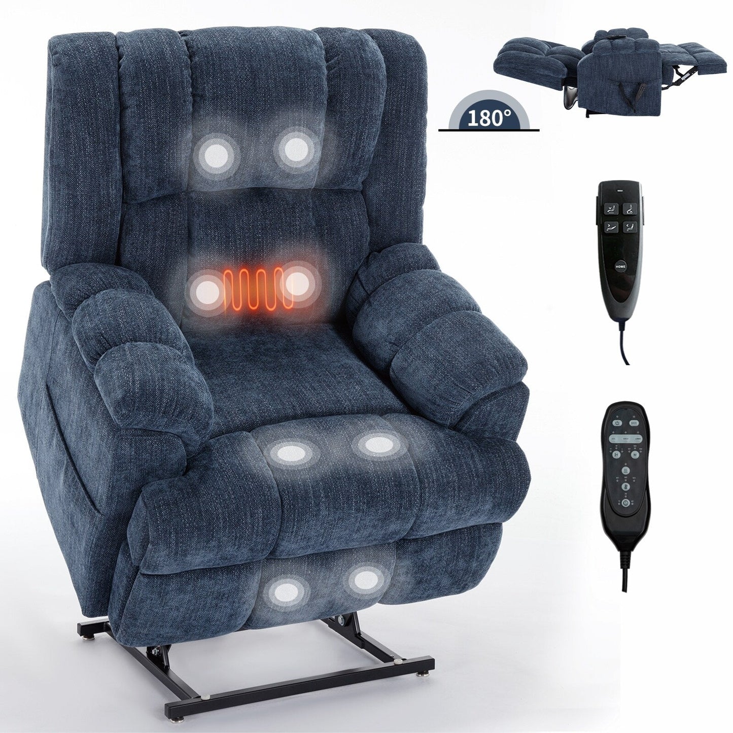 Motor Heat Massage Infinite Position Up to 350 LBS Electric Power Lift Recliners with Power-Remote, Medium-firm and Heavy Duty