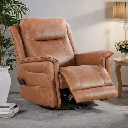 Motor Power Swivel Recliner - 240° Rotation with 8-Point Vibration Massage, Adjustable Lumbar Heat