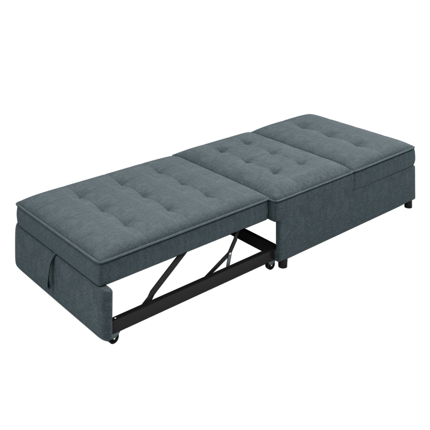 Multi-Function 72.5 4-in-1 Linen Ottoman Sofa Bed with Storage Pocket and USB Port for Living Room