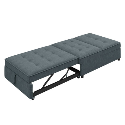 Multi-Function 72.5 4-in-1 Linen Ottoman Sofa Bed with Storage Pocket and USB Port for Living Room
