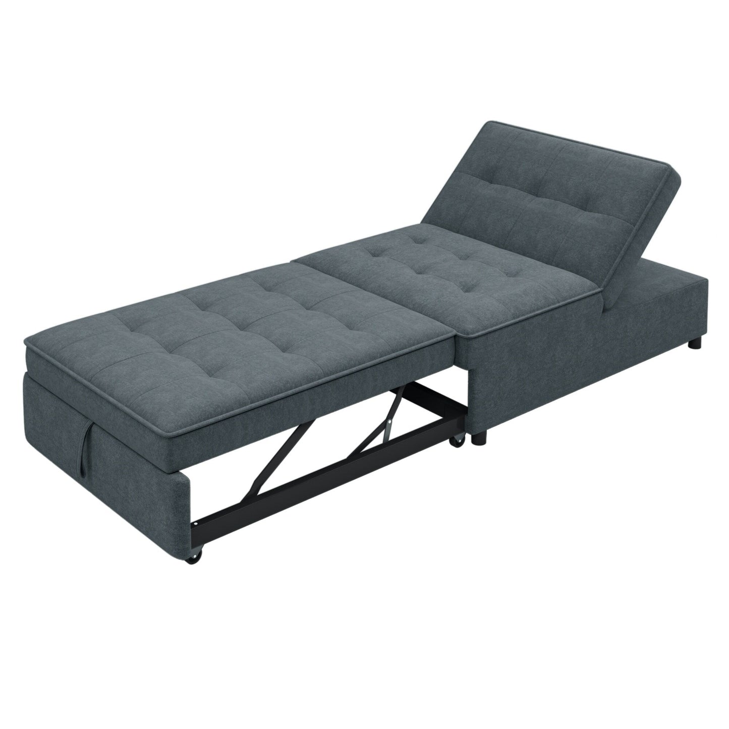 Multi-Function 72.5 4-in-1 Linen Ottoman Sofa Bed with Storage Pocket and USB Port for Living Room