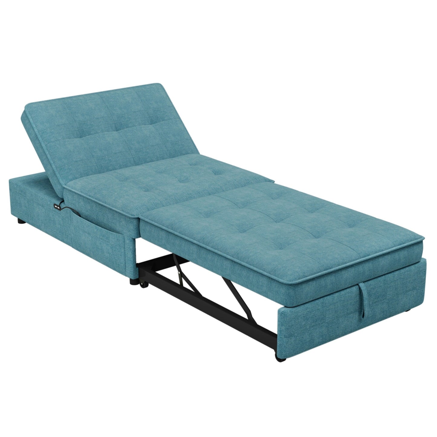 Multi-Function 72.5 4-in-1 Linen Ottoman Sofa Bed with Storage Pocket and USB Port for Living Room