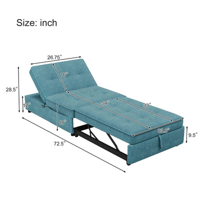 Multi-Function 72.5 4-in-1 Linen Ottoman Sofa Bed with Storage Pocket and USB Port for Living Room