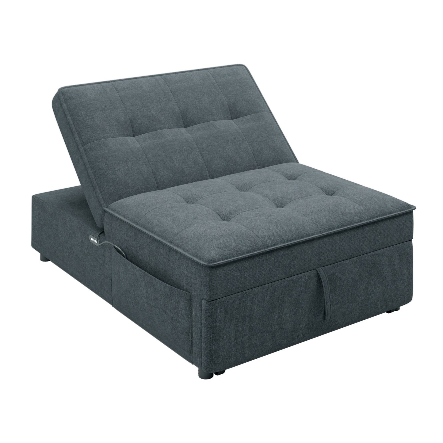 Multi-Function 72.5 4-in-1 Linen Ottoman Sofa Bed with Storage Pocket and USB Port for Living Room