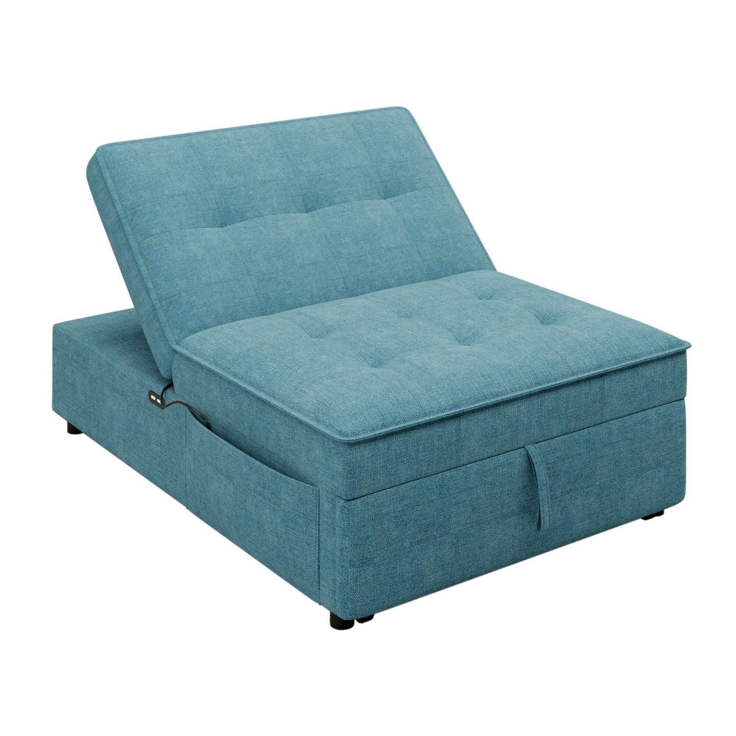 Multi-Function 72.5 4-in-1 Linen Ottoman Sofa Bed with Storage Pocket and USB Port for Living Room