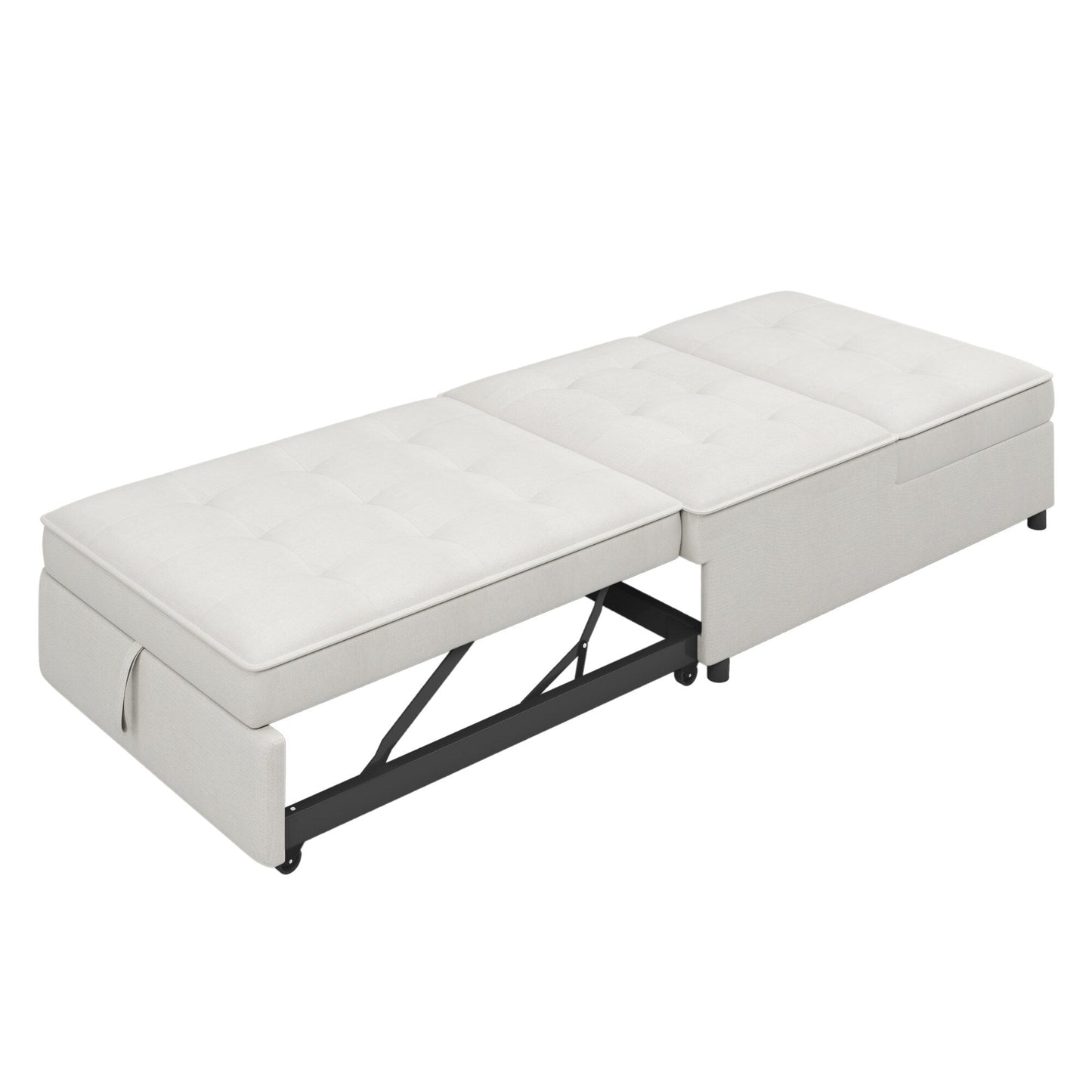 Multi-Function 72.5 4-in-1 Linen Ottoman Sofa Bed with Storage Pocket and USB Port for Living Room