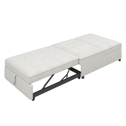 Multi-Function 72.5 4-in-1 Linen Ottoman Sofa Bed with Storage Pocket and USB Port for Living Room