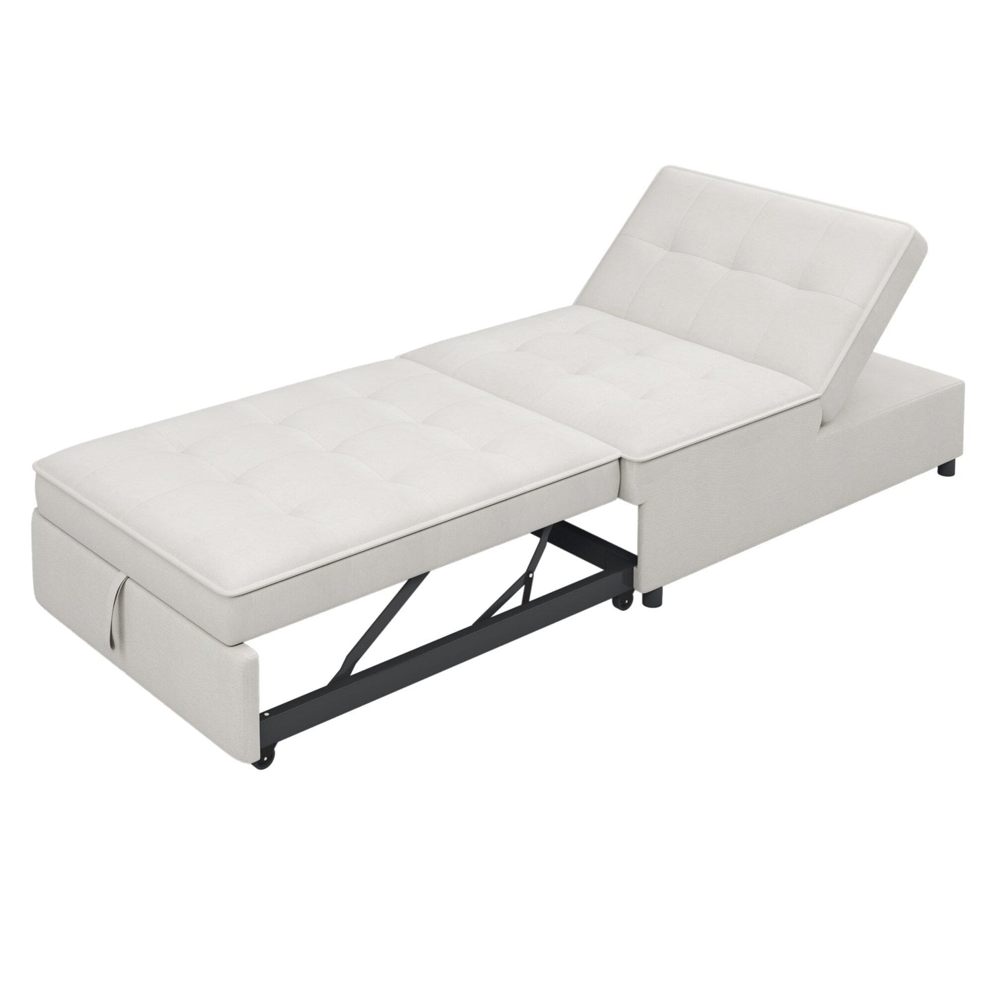 Multi-Function 72.5 4-in-1 Linen Ottoman Sofa Bed with Storage Pocket and USB Port for Living Room