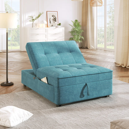 Multi-Function 72.5 4-in-1 Linen Ottoman Sofa Bed with Storage Pocket and USB Port for Living Room