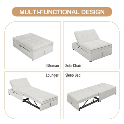 Multi-Function 72.5 4-in-1 Linen Ottoman Sofa Bed with Storage Pocket and USB Port for Living Room