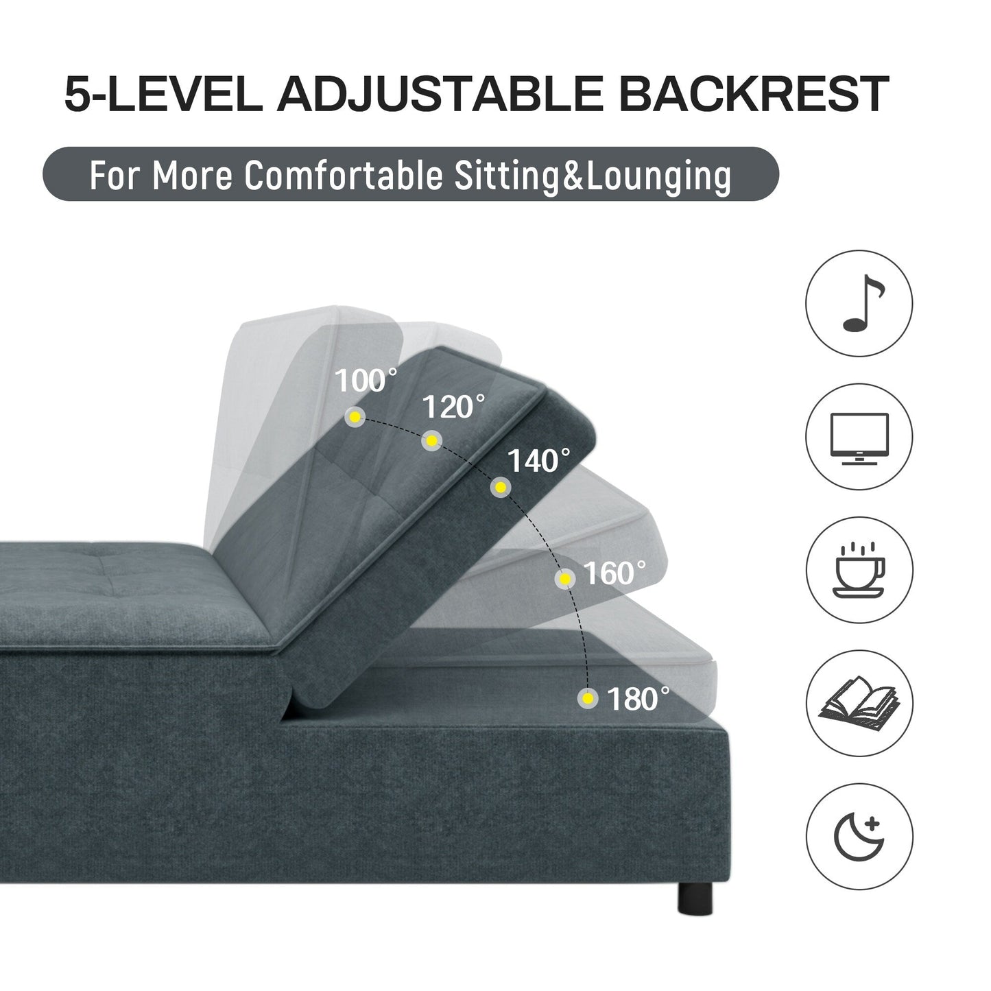 Multi-Function 72.5 4-in-1 Linen Ottoman Sofa Bed with Storage Pocket and USB Port for Living Room