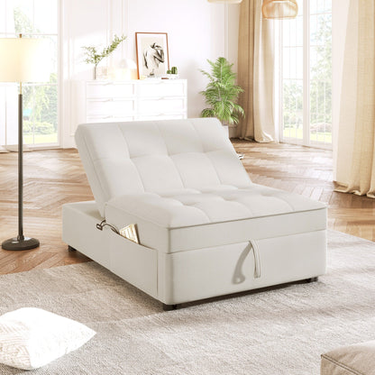 Multi-Function 72.5 4-in-1 Linen Ottoman Sofa Bed with Storage Pocket and USB Port for Living Room