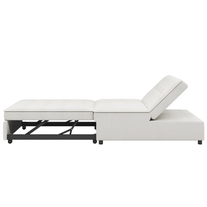 Multi-Function 72.5 4-in-1 Linen Ottoman Sofa Bed with Storage Pocket and USB Port for Living Room