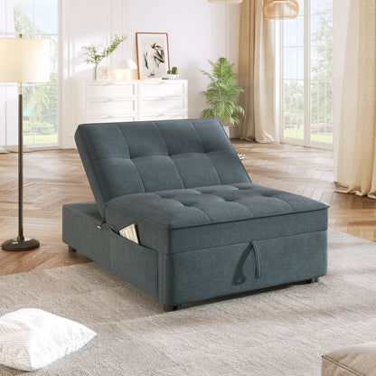 Multi-Function 72.5 4-in-1 Linen Ottoman Sofa Bed with Storage Pocket and USB Port for Living Room