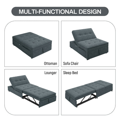 Multi-Function 72.5 4-in-1 Linen Ottoman Sofa Bed with Storage Pocket and USB Port for Living Room