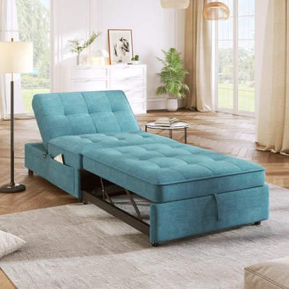 Multi-Function 72.5 4-in-1 Linen Ottoman Sofa Bed with Storage Pocket and USB Port for Living Room