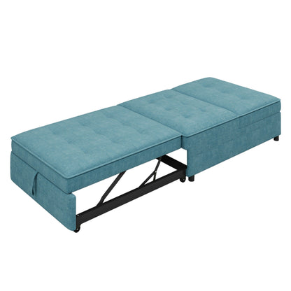 Multi-Function 72.5 4-in-1 Linen Ottoman Sofa Bed with Storage Pocket and USB Port for Living Room