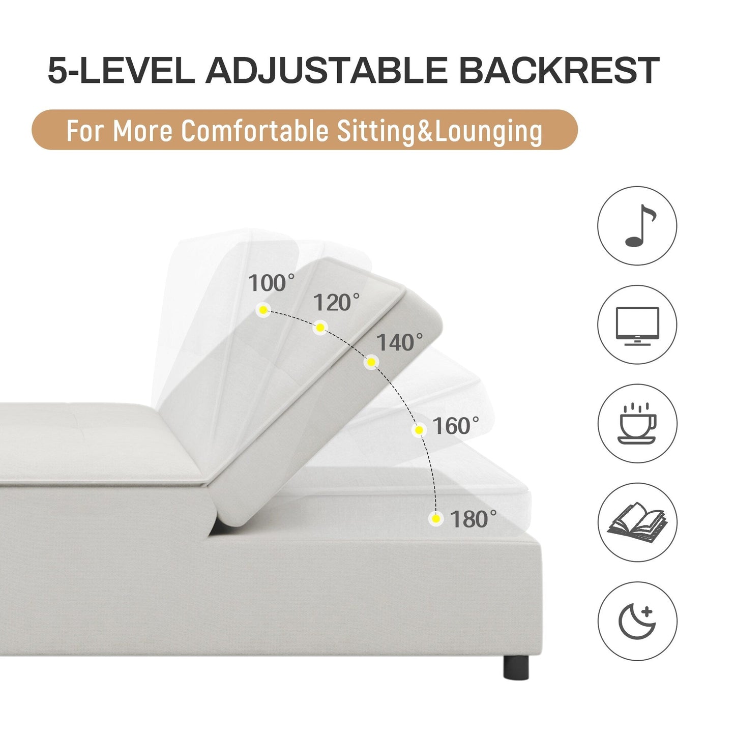 Multi-Function 72.5 4-in-1 Linen Ottoman Sofa Bed with Storage Pocket and USB Port for Living Room
