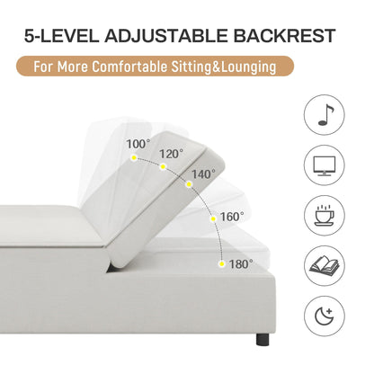 Multi-Function 72.5 4-in-1 Linen Ottoman Sofa Bed with Storage Pocket and USB Port for Living Room