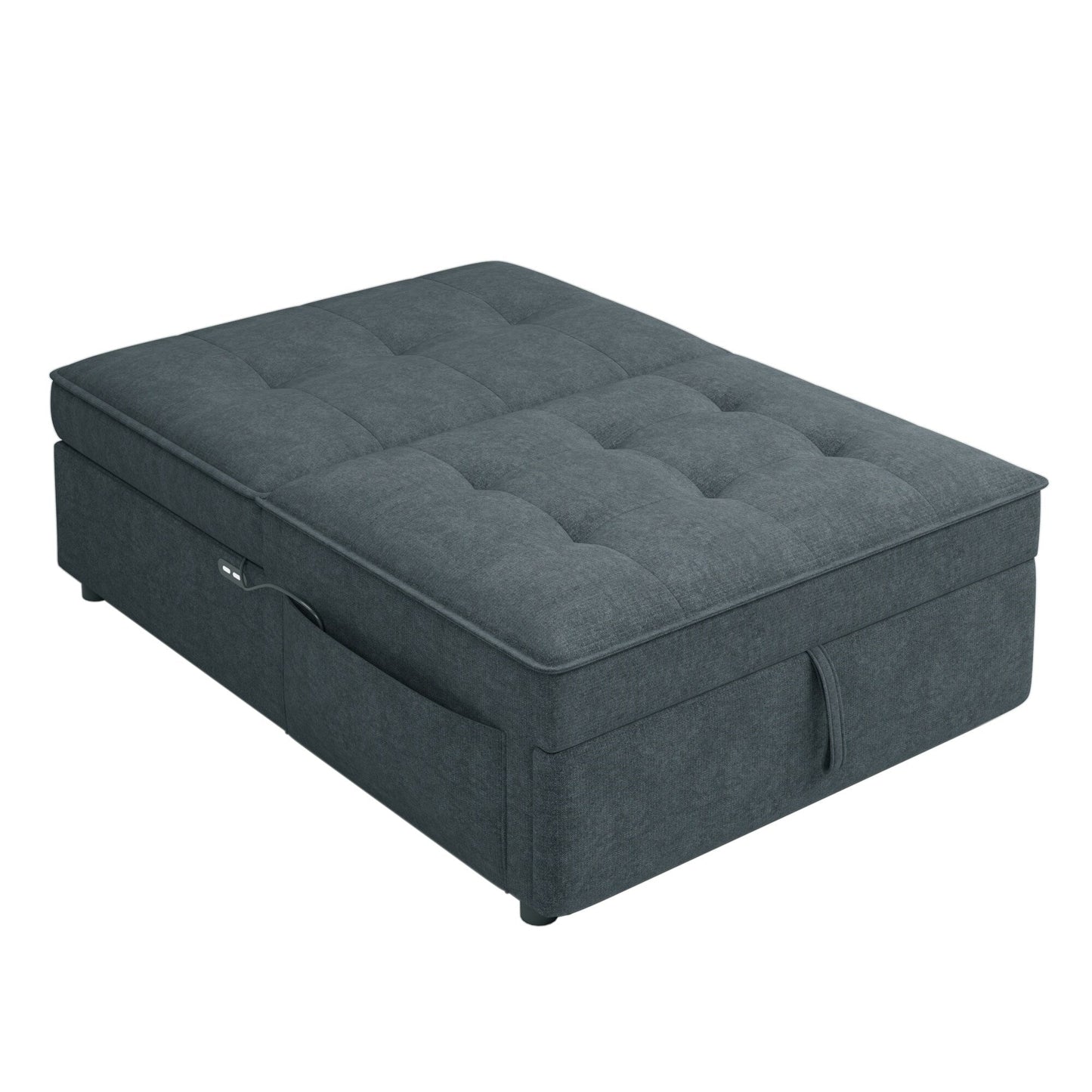 Multi-Function 72.5 4-in-1 Linen Ottoman Sofa Bed with Storage Pocket and USB Port for Living Room