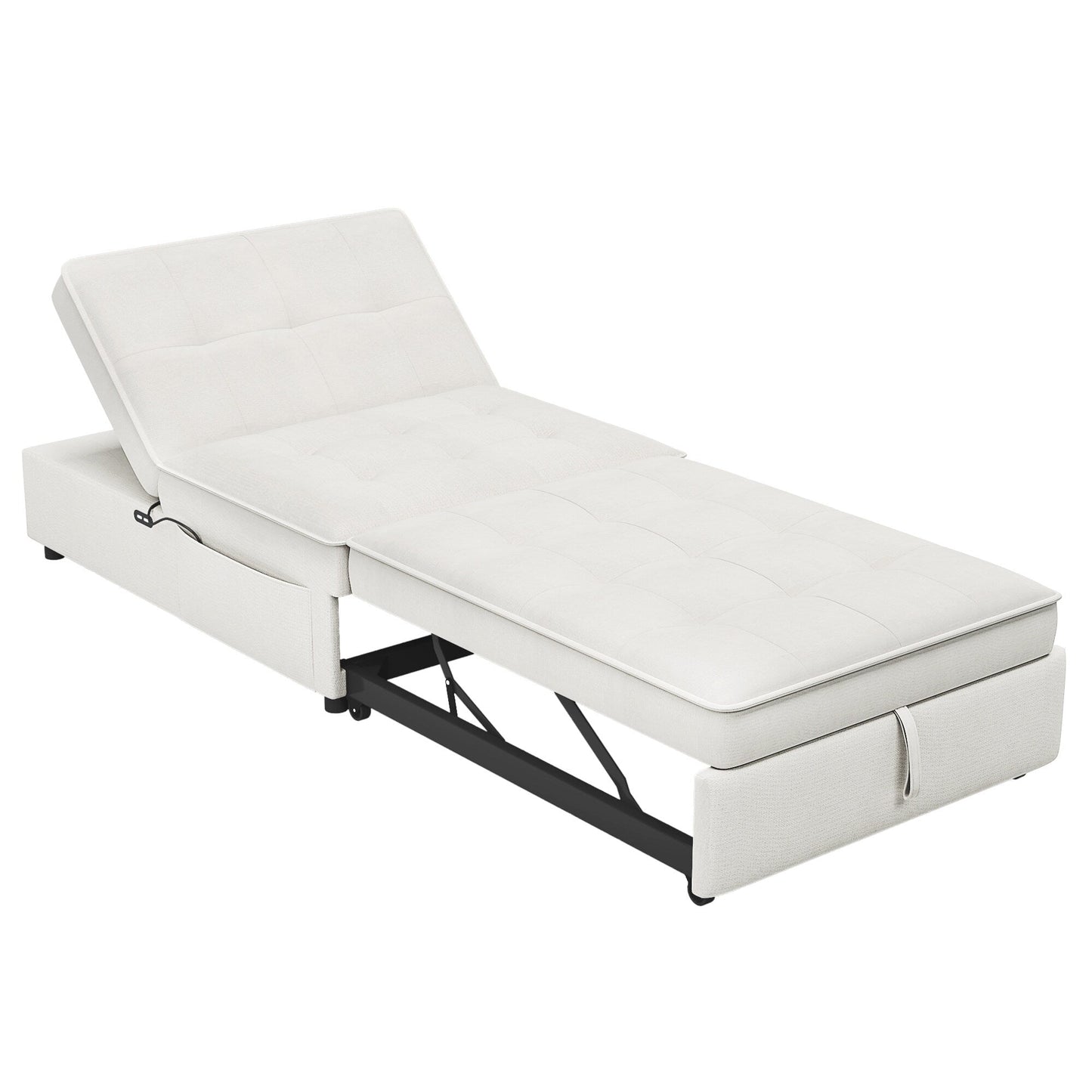 Multi-Function 72.5 4-in-1 Linen Ottoman Sofa Bed with Storage Pocket and USB Port for Living Room