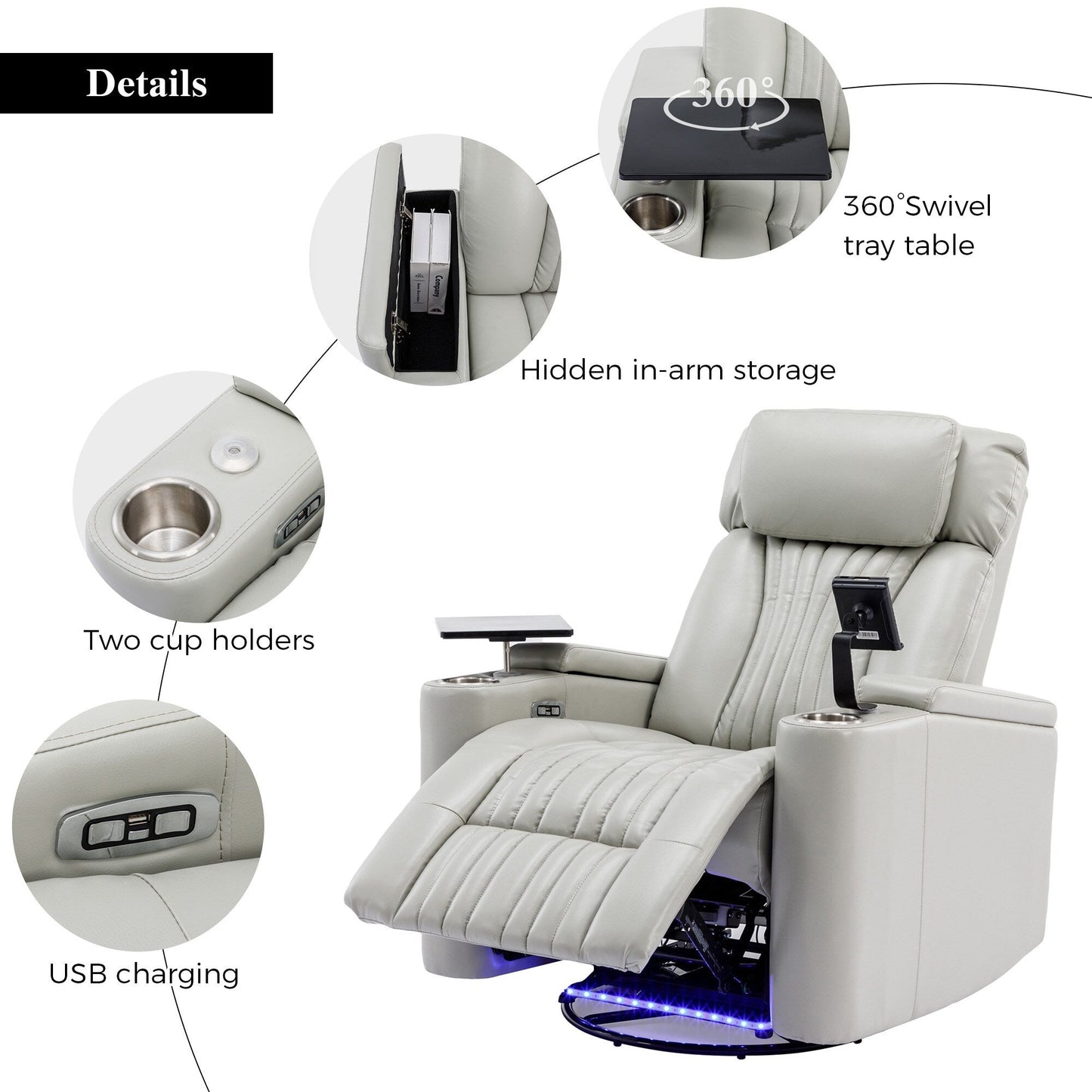 Multifunctional 270Â° Swivel Home Theater Power Recliner