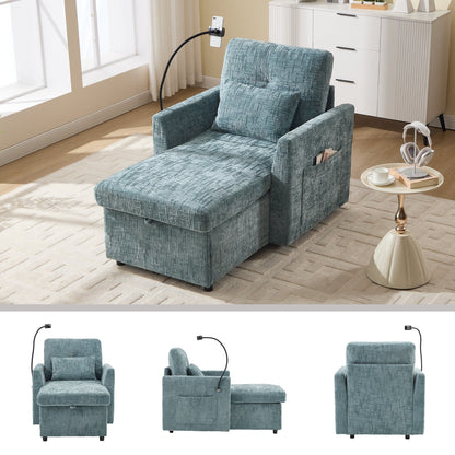Multifunctional Lazy Person Sofa Recliner,Storage Backrest With Cell Phone Bracket Chenille Single Leisure Chair