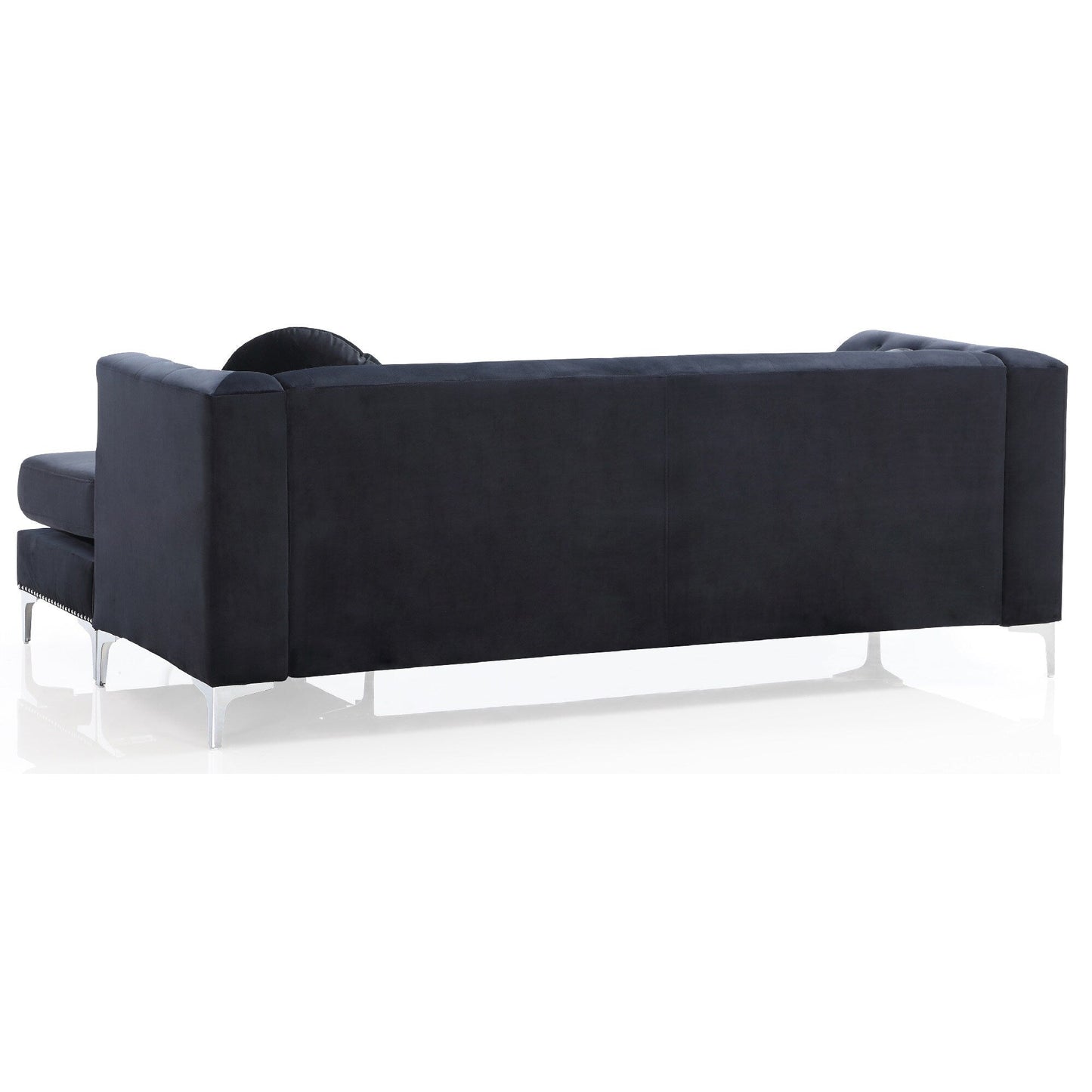 Nailhead Trim Tufted Velvet Sectional Sofa with Throw Pillows - 83 - Black