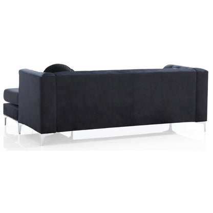 Nailhead Trim Tufted Velvet Sectional Sofa with Throw Pillows - 83 - Black