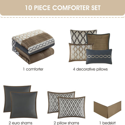 Nanshing Calvin Luxury10-Piece Geometric Comforter Set
