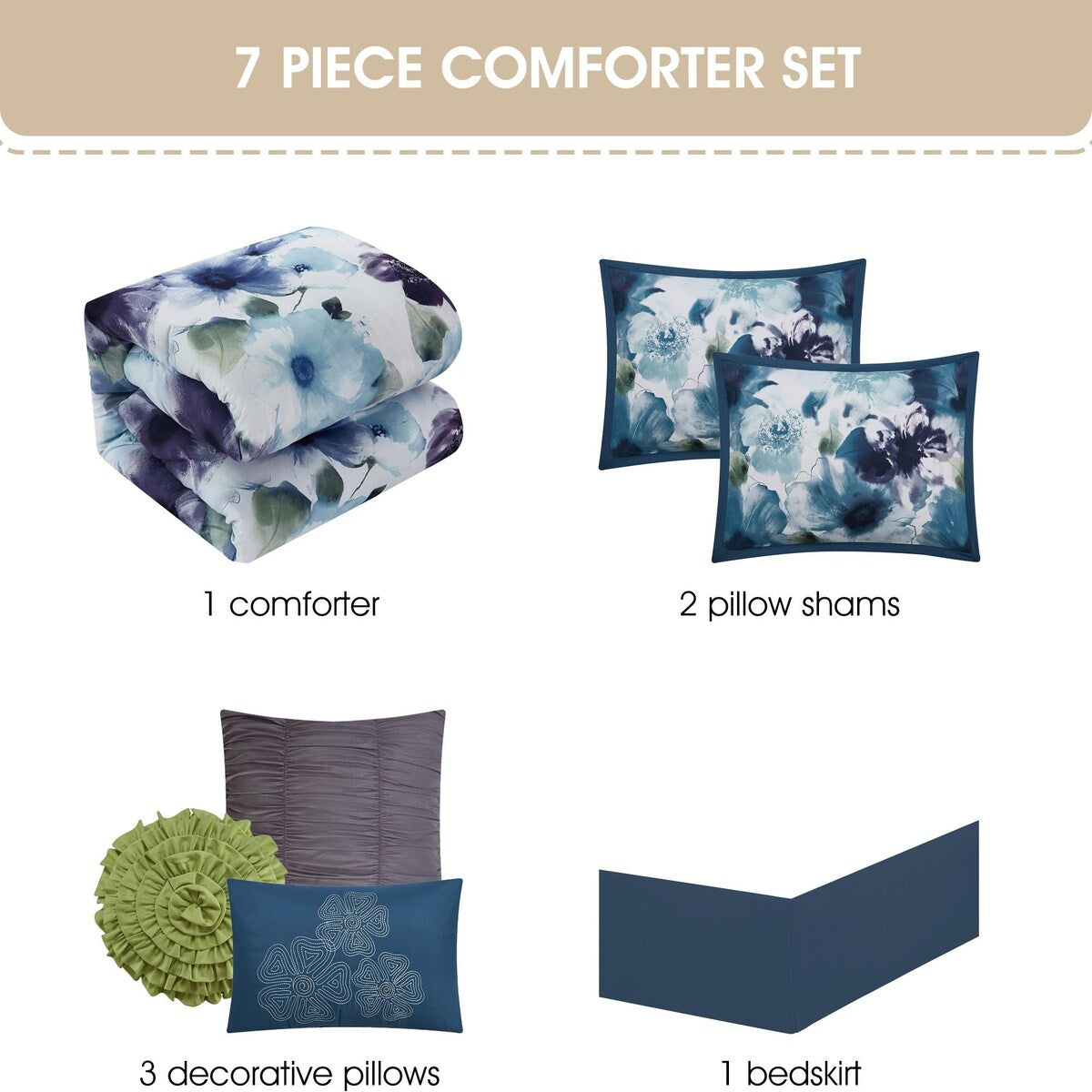 Nanshing Leela 7 Piece Floral Comforter Set