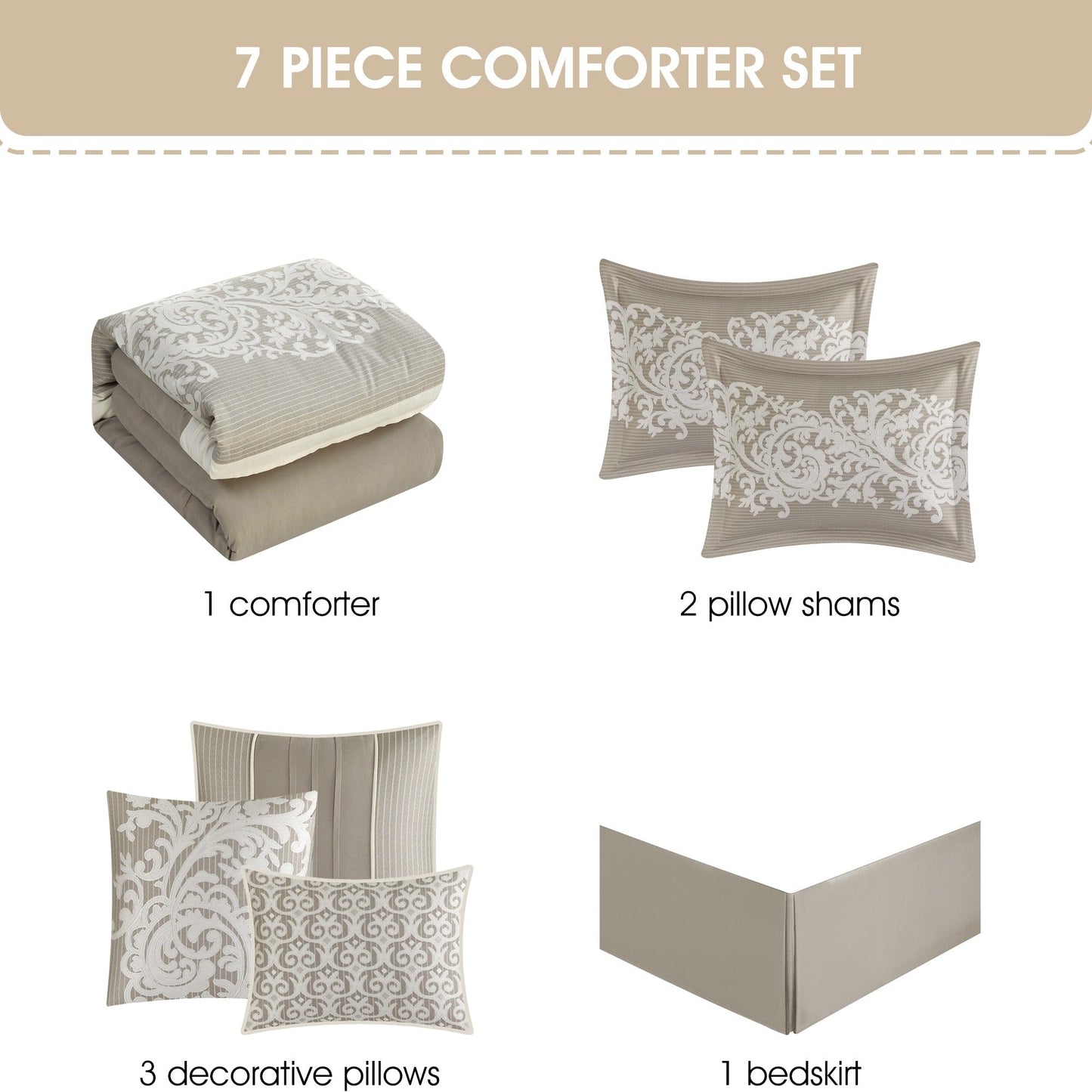 Nanshing Salem Damask Jacquard 7-Piece Comforter Set