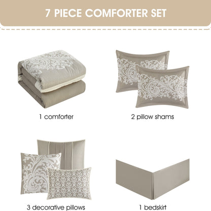 Nanshing Salem Damask Jacquard 7-Piece Comforter Set
