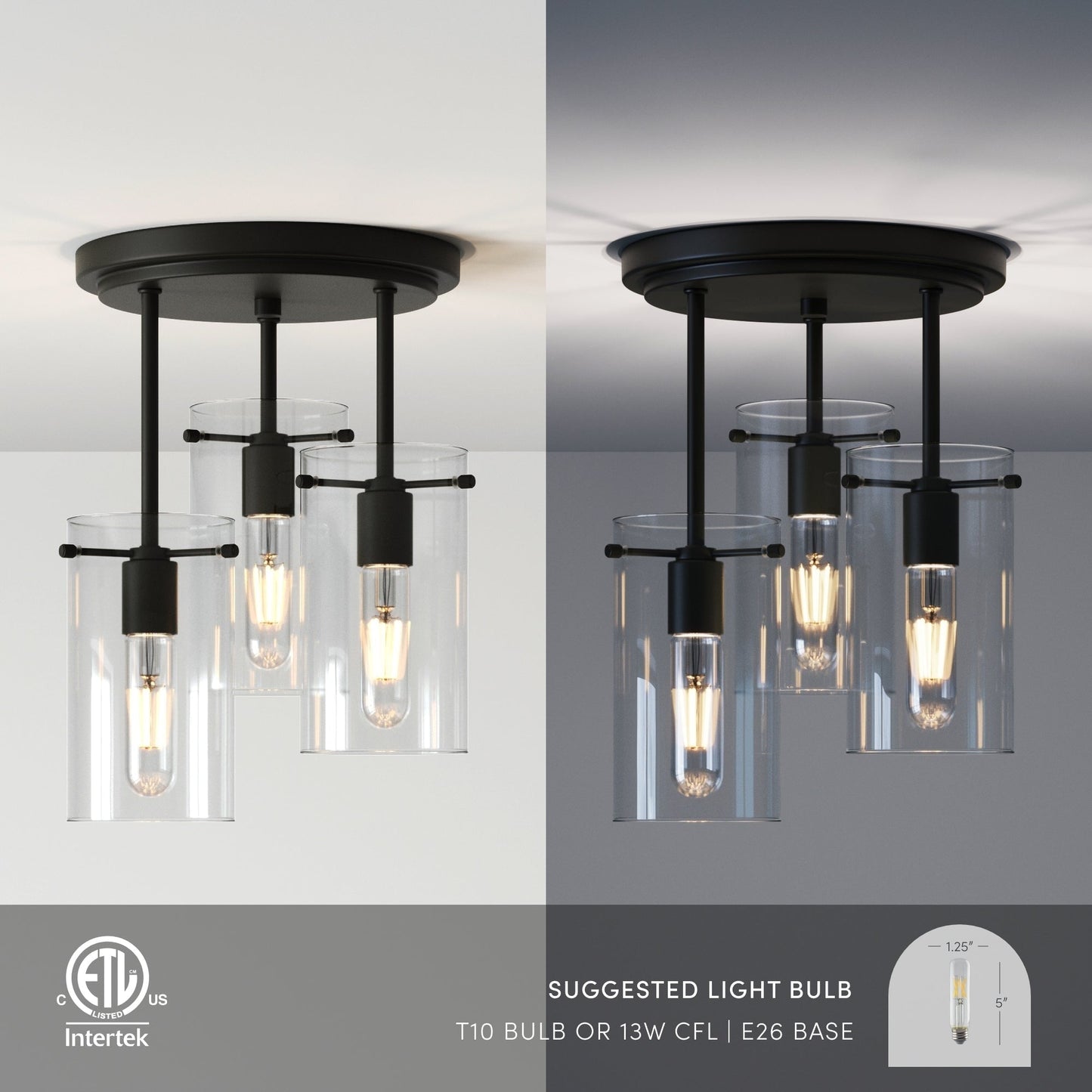 Nathan James Ophelia Semi Flush Mount Ceiling 3-Light Fixture with Glass Shade
