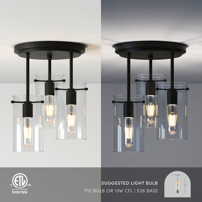 Nathan James Ophelia Semi Flush Mount Ceiling 3-Light Fixture with Glass Shade