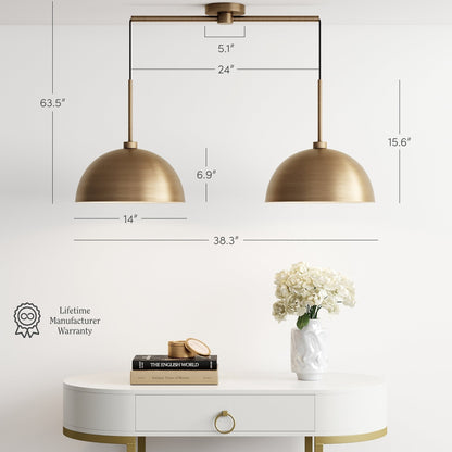 Nathan James Percy Modern 2-Light Pendant Island Light Fixture, Hanging Lights with Metal Shade and Adjustable Cord