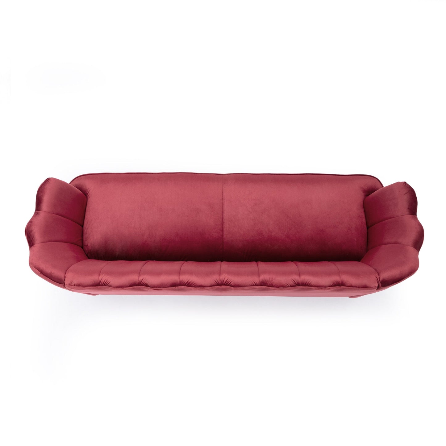 Natural 76.25 Velvet Channel Stitching 3-seater Sofa with Metal Legs for Living Room