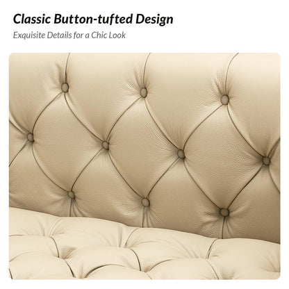 Nestor Transitional Genuine Leather Sofa with Metal Legs and Tufted Back