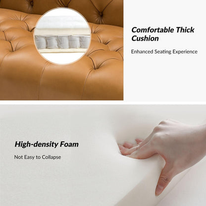 Nestor Transitional Genuine Leather Sofa with Metal Legs and Tufted Back