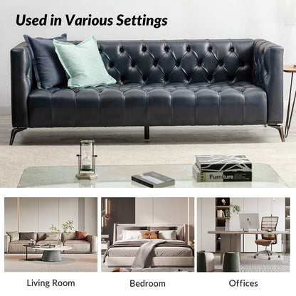 Nestor Transitional Genuine Leather Sofa with Metal Legs and Tufted Back