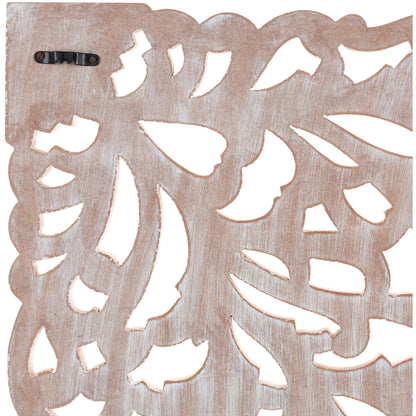 Norma Floral Hand Carved Natural Wooden 48x28-inch 3-Panel Wall Art