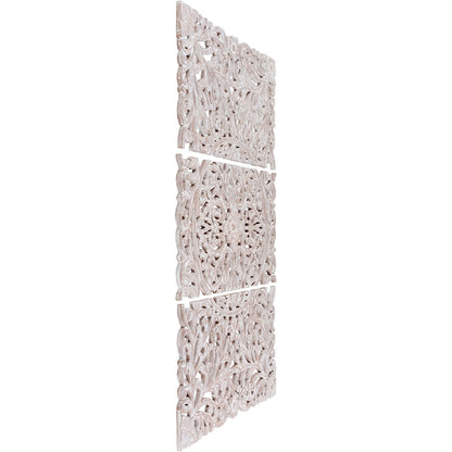Norma Floral Hand Carved Natural Wooden 48x28-inch 3-Panel Wall Art