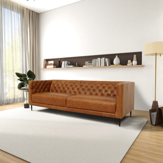Norman Mid Century Modern Hand Tufted Comfortable Genuine Leather Couch