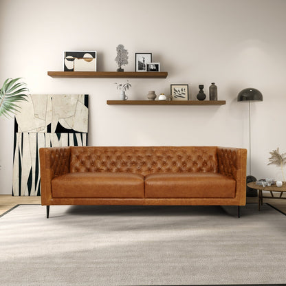 Norman Mid Century Modern Hand Tufted Comfortable Genuine Leather Couch
