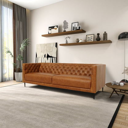 Norman Mid Century Modern Hand Tufted Comfortable Genuine Leather Couch