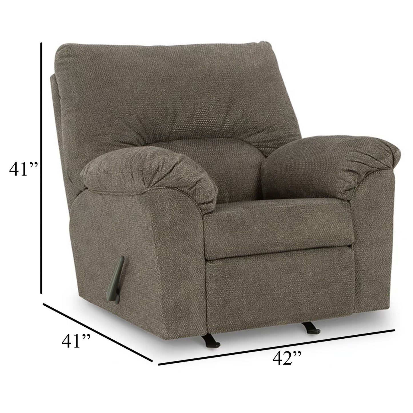 Noto Rocker Recliner Chair, 41 Inch Midcentury Gray Pillow Top Arms