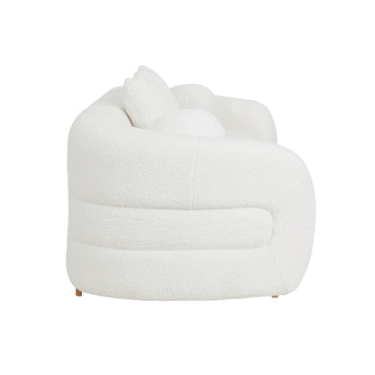 Novy Sofa, 4 Accent Pillows, White Sherpa, Gold, 93 Inch