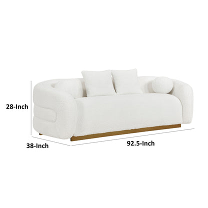 Novy Sofa, 4 Accent Pillows, White Sherpa, Gold, 93 Inch